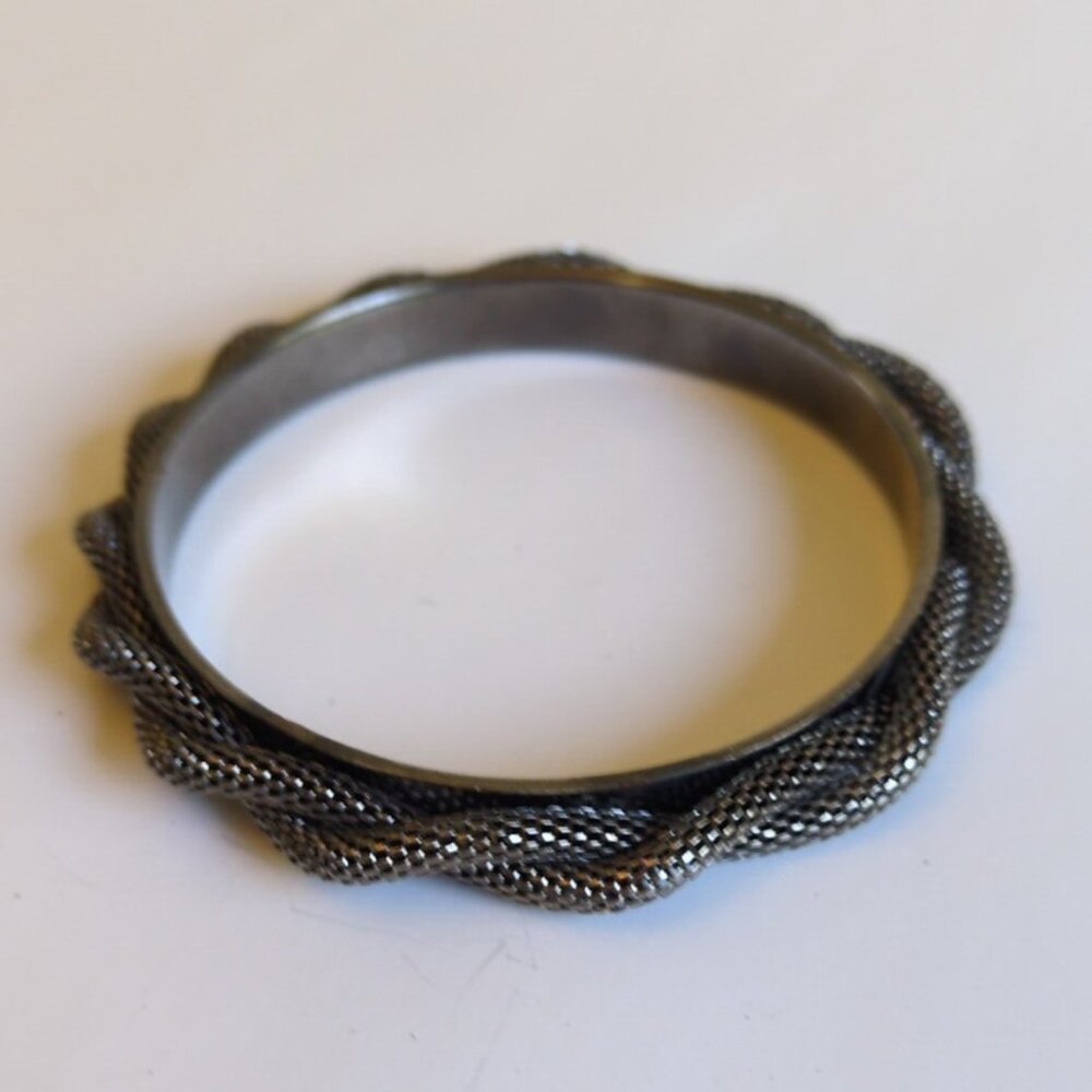 Gunmetal Mesh Rope Chain Bangle Bracelet Goth Brutalist Dark Silver Woven Twist